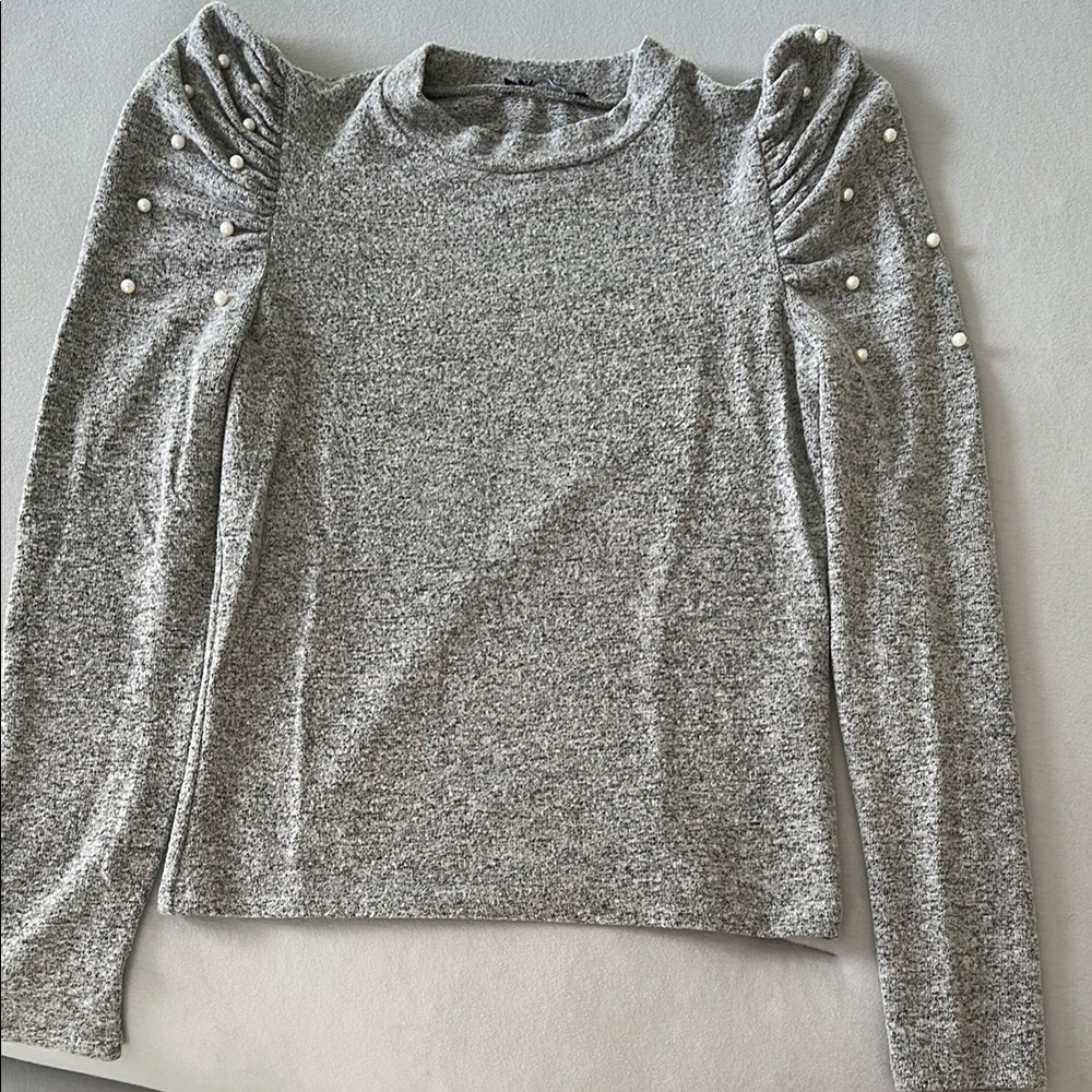 Zara Silver Puff Sleeve Embellished Sweatshirt
